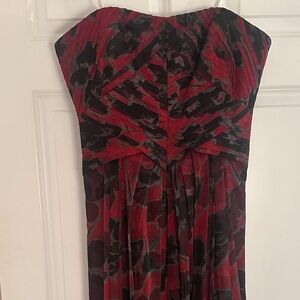 Halston Strapless Evening Gown Maxi Dress in Red and Black